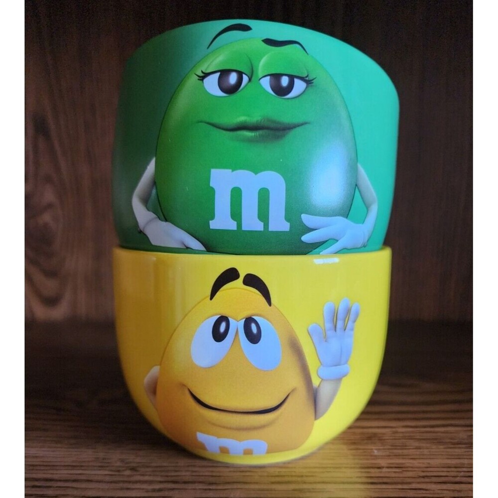 M&M Candy Bowls Dishes Characters Yellow Green Mars Collectible 2023 Set Of 2